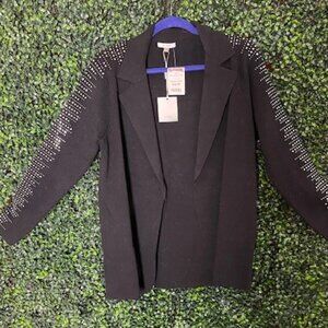 NWT Black Rhinestone Embellished Blazer Style Sweater Size Medium (Runs Big)